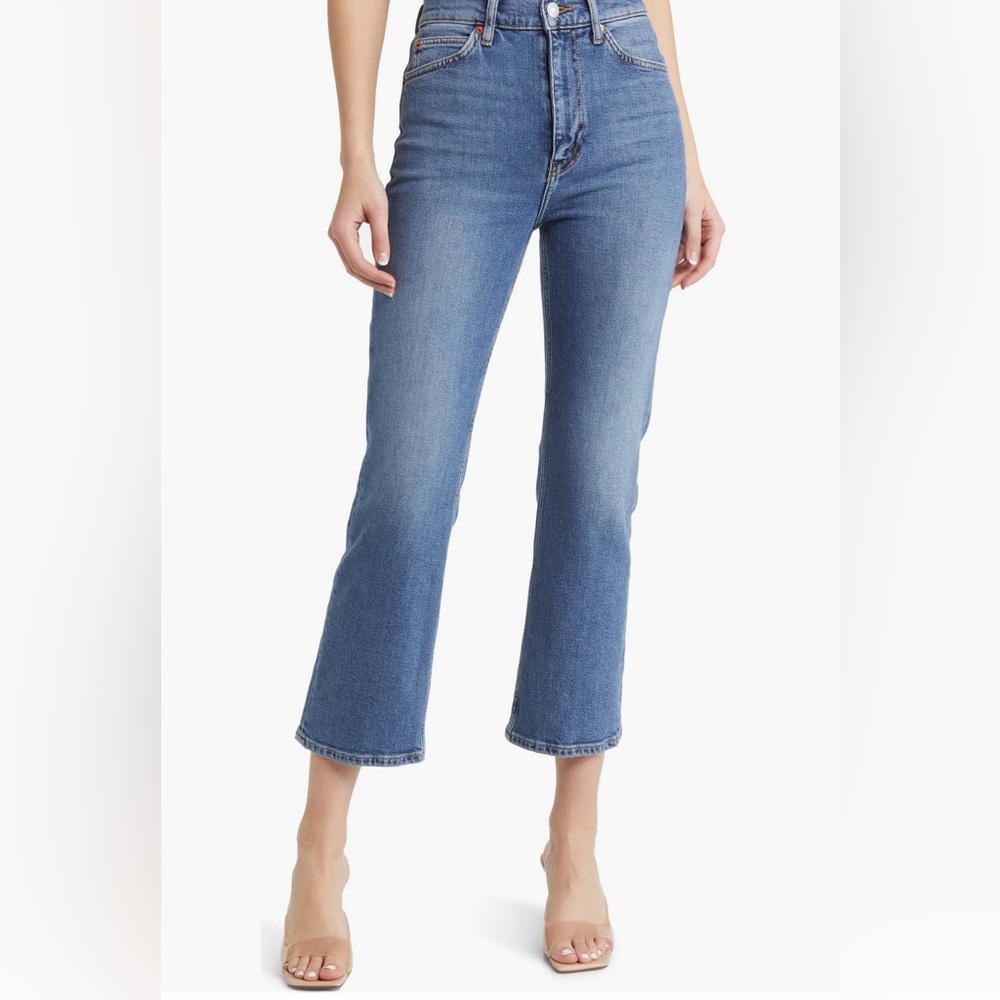 Re/Done Blue Flare Wide Leg Jeans with Modern Kick